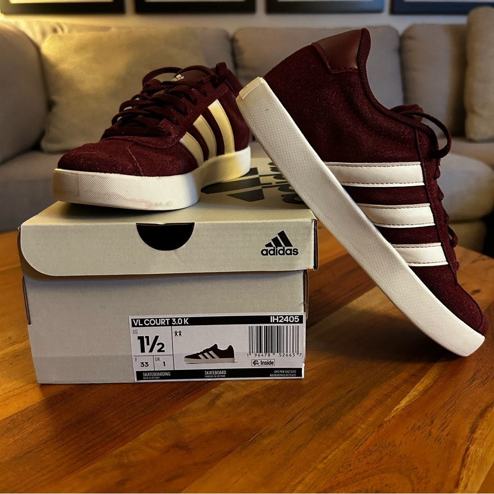 Adidas VL Court 3.0 Maroon and White Sneakers
